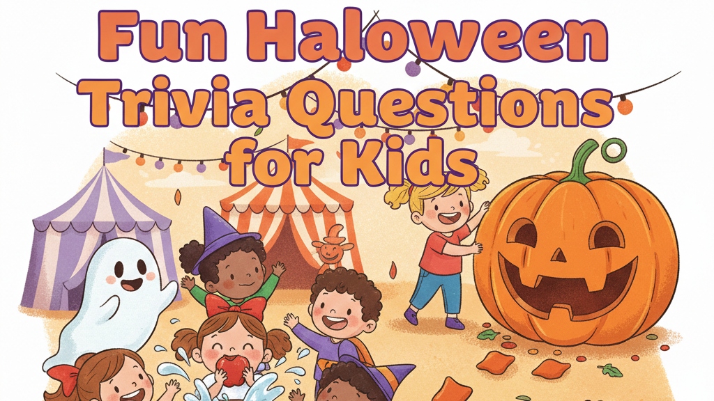 Fun Festival, Illustrated kids in costumes bobbing for apples and playing near a giant jack-o-lantern.