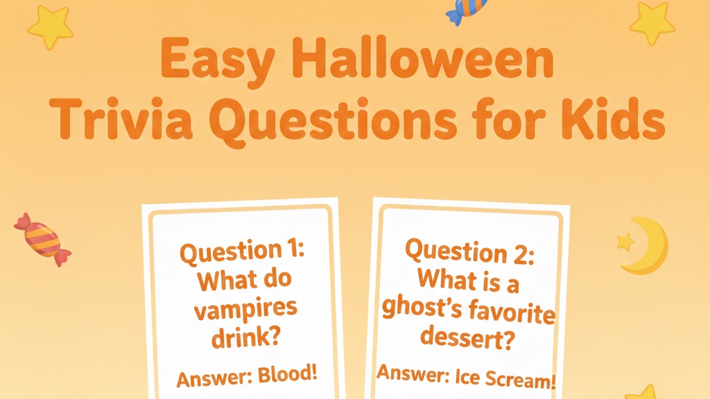 Easy Q&A, Cards featuring easy Halloween trivia questions and answers about ghosts and vampires.