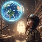 165+ Mind-Blowing World Facts: The Best Geography & History Trivia for Kids A child in a flight suit looking at a glowing hologram of Earth.